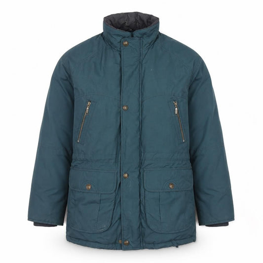 Front view of C&A unisex green parka jacket, size 10, winter