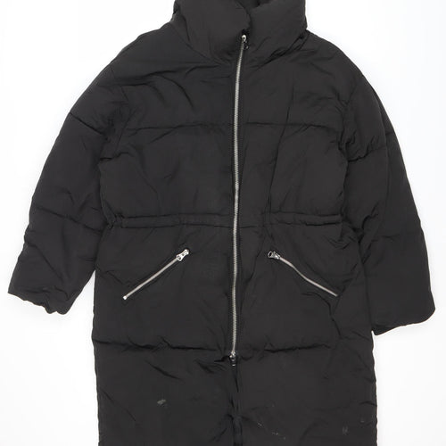Monki Women's Black Puffer Jacket S, Casual, Mid-Length