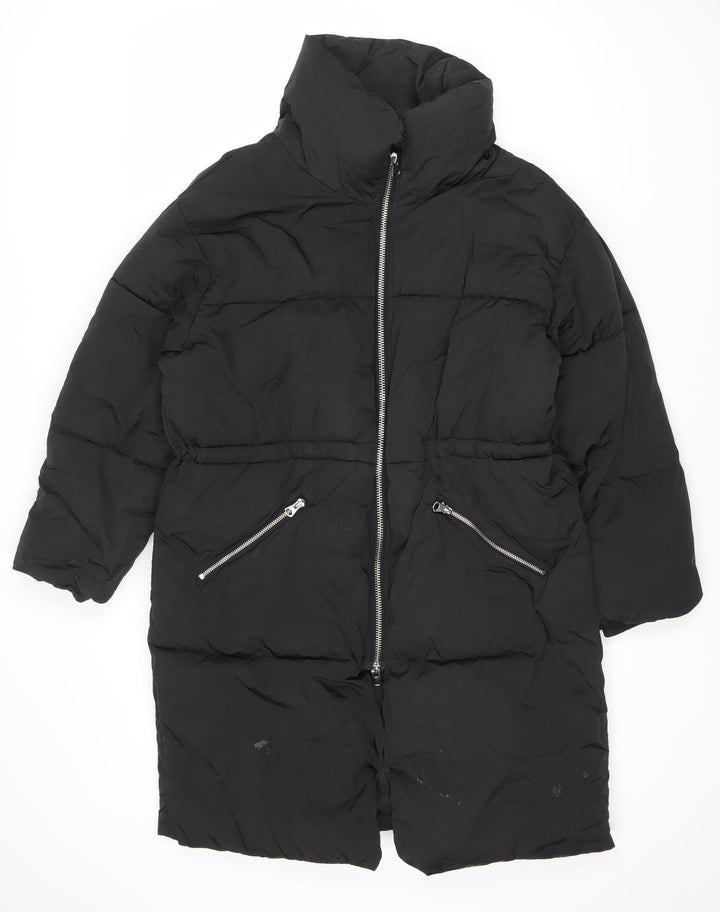 Monki Women's Black Puffer Jacket S, Casual, Mid-Length