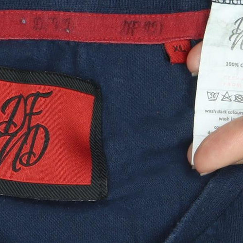 Men's Blue Cotton Logo T-Shirt, XL, Crew Neck