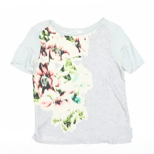 ZARA Women's Grey Multicoloured Floral T-Shirt Size 10