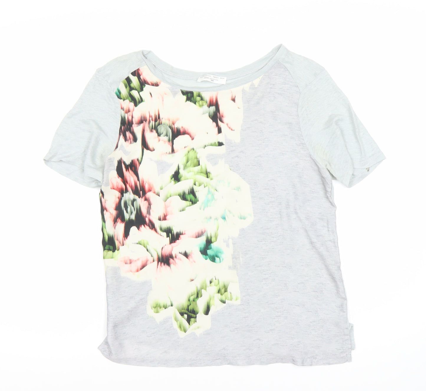 ZARA Women's Grey Multicoloured Floral T-Shirt Size 10