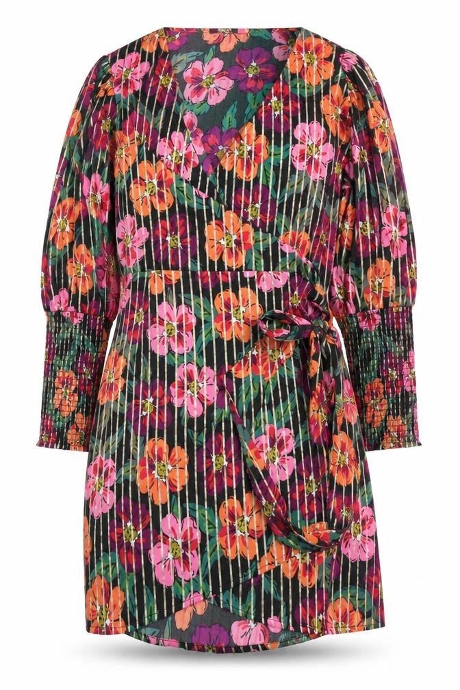 Front view of Simply Be Women's Wrap Dress - Floral Multicoloured 18