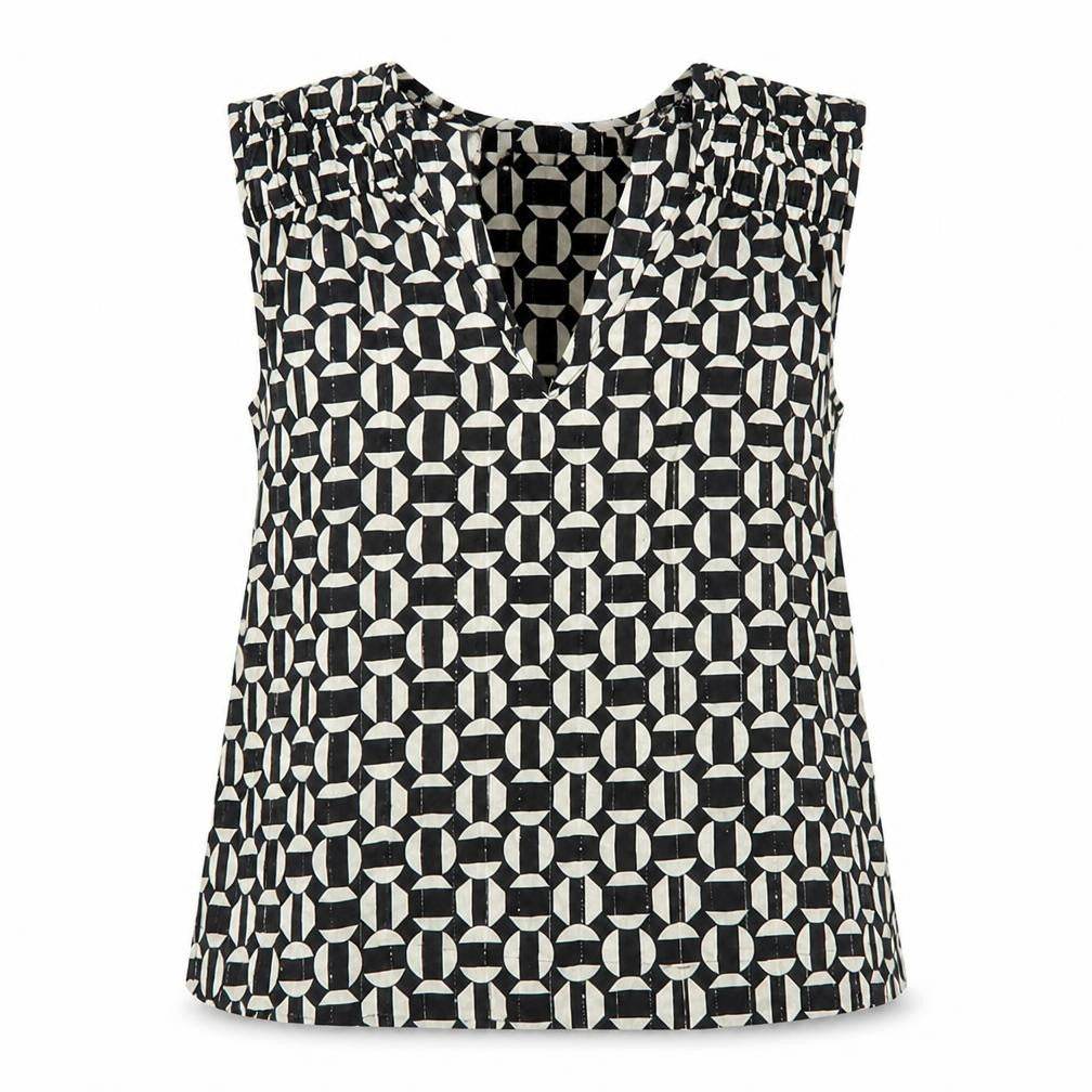 Front view of Next Women’s Black Geometric Blouse, size UK 12