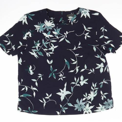 Debenhams Women's Blue Floral Blouse, Size 14, Short Sleeve