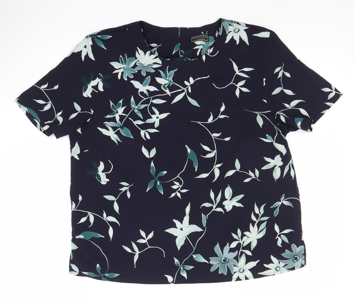 Debenhams Women's Blue Floral Blouse, Size 14, Short Sleeve