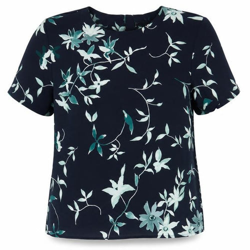 Debenhams Women's Blue Floral Blouse, Size 14, Short Sleeve