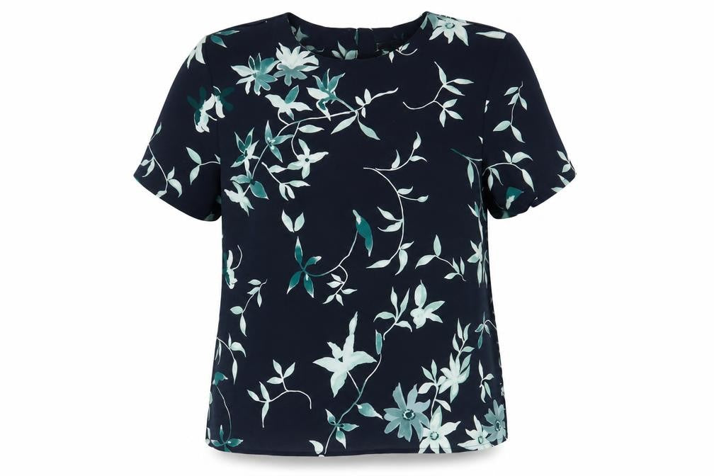 Debenhams Women's Blue Floral Blouse, Size 14, Short Sleeve