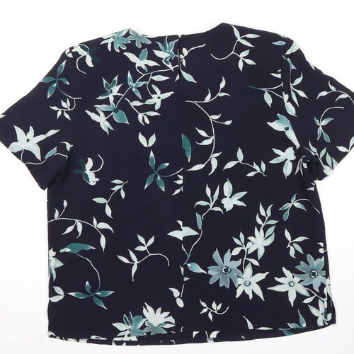 Debenhams Women's Blue Floral Blouse, Size 14, Short Sleeve