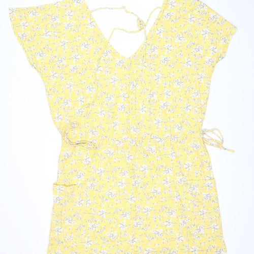 Next Women's Yellow Floral Tie Dress Size 16