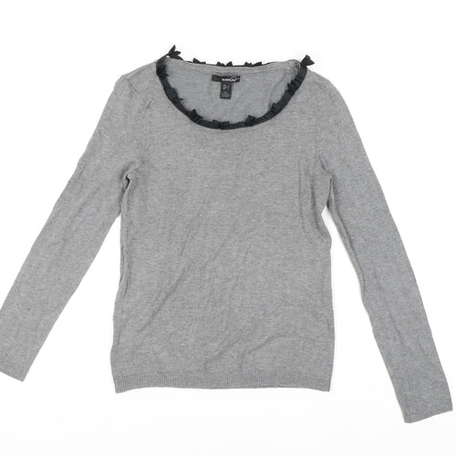 Mango Women’s Grey Ruffle Pullover Jumper Size 12