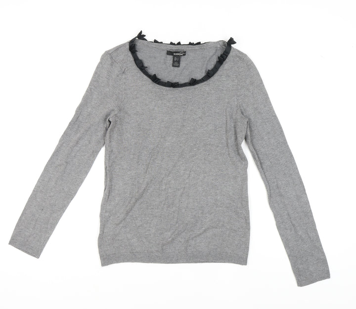 Mango Women’s Grey Ruffle Pullover Jumper Size 12