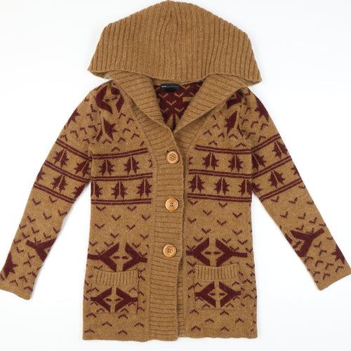 Mango Women's Brown Hooded Cardigan M Aztec Pattern