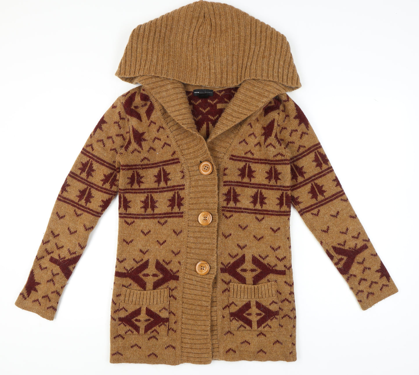 Mango Women's Brown Hooded Cardigan M Aztec Pattern