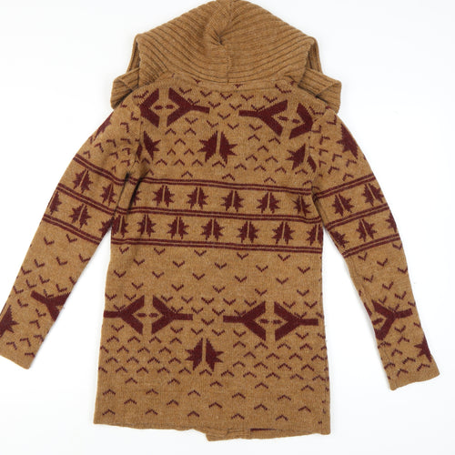 Mango Women's Brown Hooded Cardigan M Aztec Pattern