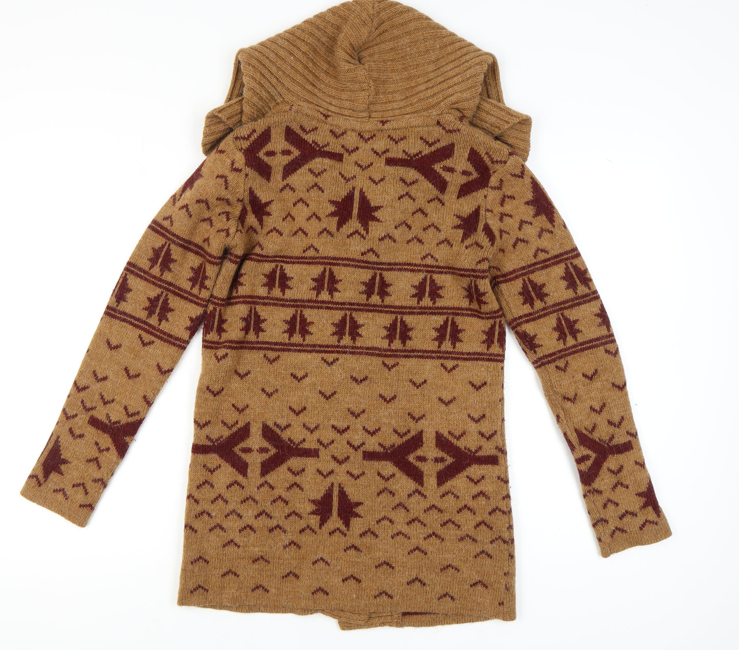 Mango Women's Brown Hooded Cardigan M Aztec Pattern