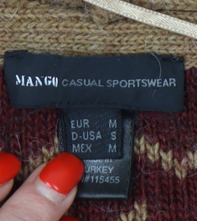 Mango Women's Brown Hooded Cardigan M Aztec Pattern