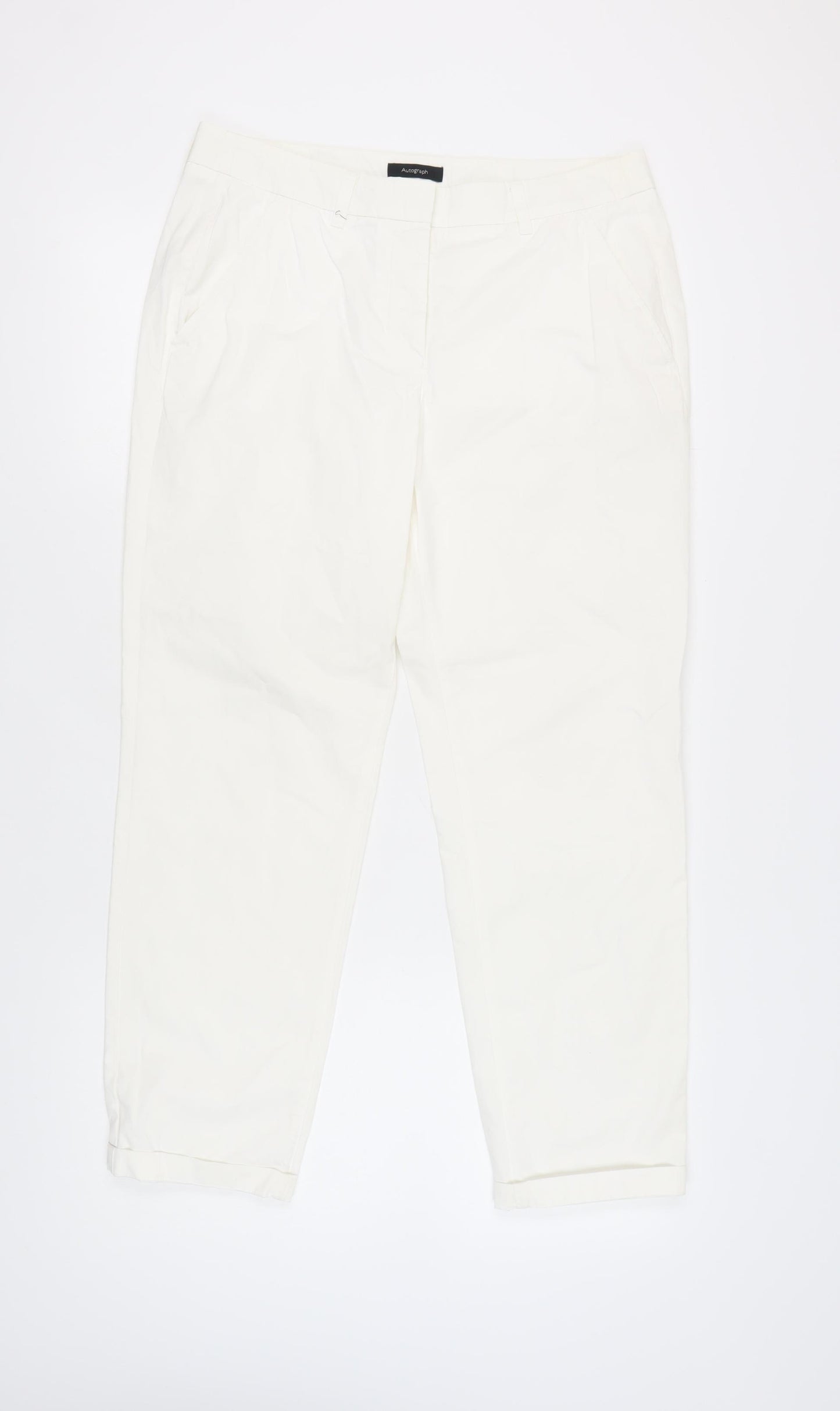 Autograph Women's White Cropped Cotton Trousers Size 14