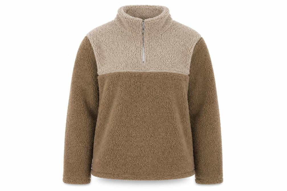 Front view of Lounge Brown Mock Neck Fleece Sweatshirt Medium