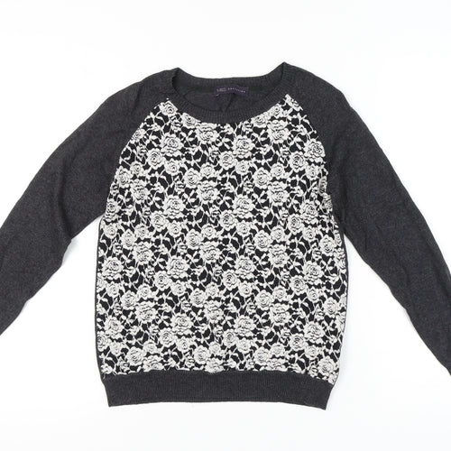 Marks and Spencer Women's Grey Floral Pullover Jumper, Size 8