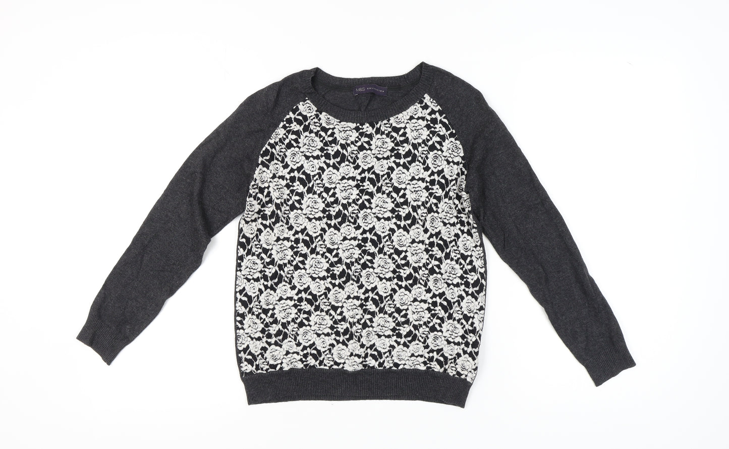 Marks and Spencer Women's Grey Floral Pullover Jumper, Size 8
