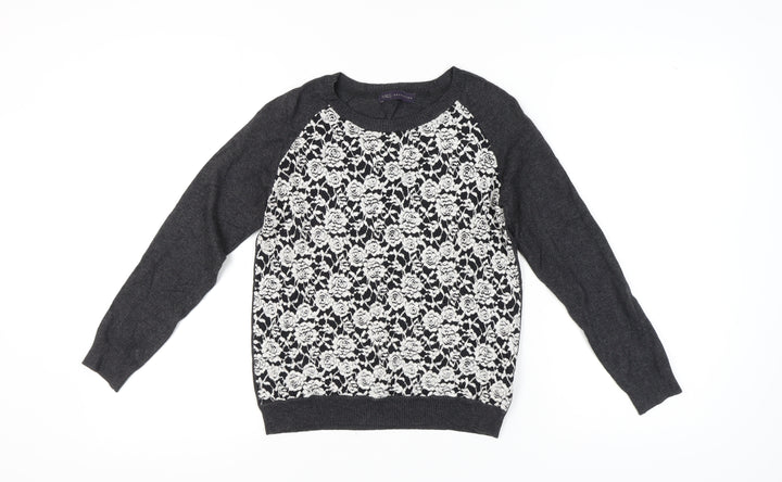 Marks and Spencer Women's Grey Floral Pullover Jumper, Size 8