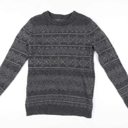 SELECTED HOMME Grey Wool Men's Pullover Jumper, Size S