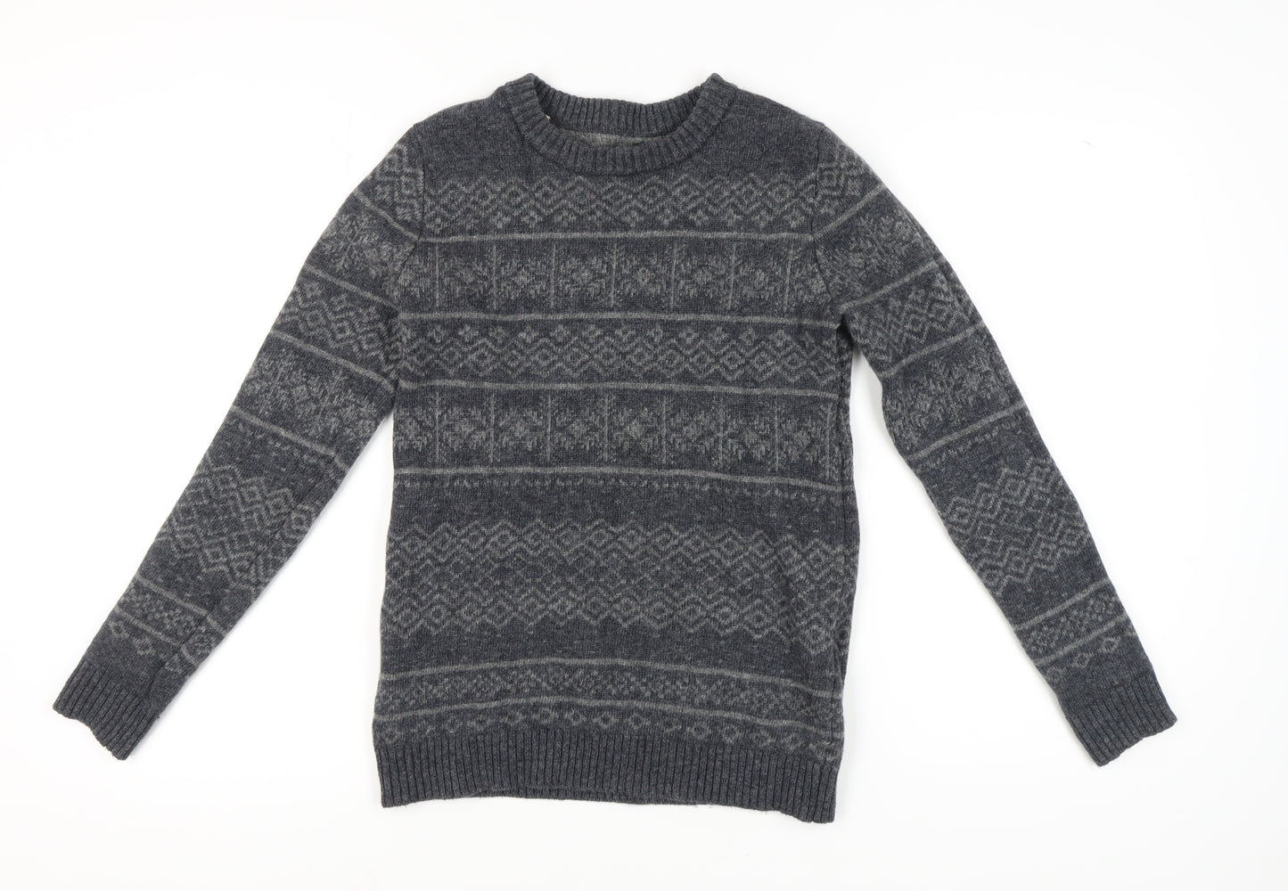 SELECTED HOMME Grey Wool Men's Pullover Jumper, Size S