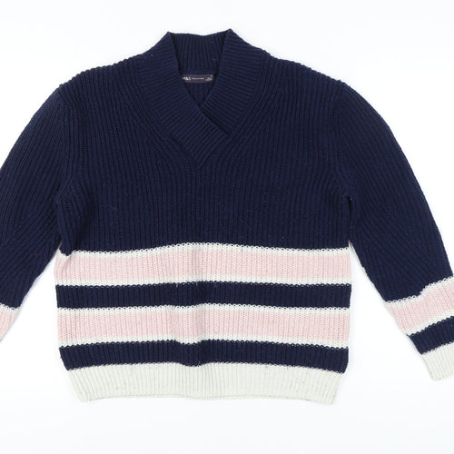 Marks and Spencer Women's Blue Striped Pullover Jumper M
