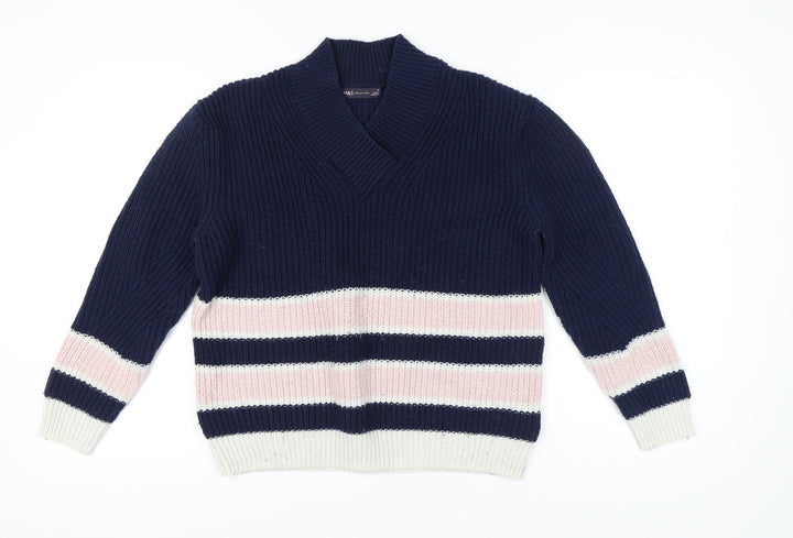 Marks and Spencer Women's Blue Striped Pullover Jumper M