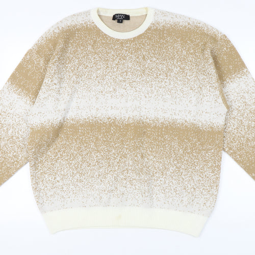 boohooMAN Men's Beige Pullover Jumper, Size S, Casual Knit