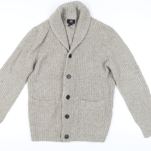 H&M Men's Beige Cardigan, Size M, Knit Wool Blend