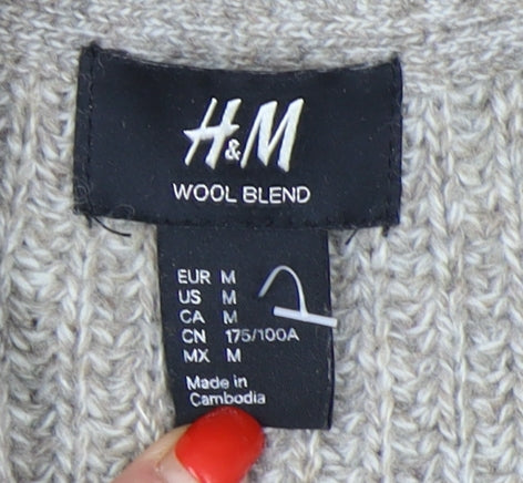 H&M Men's Beige Cardigan, Size M, Knit Wool Blend