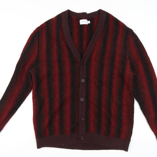 Topman Men's XL Red Striped Cardigan Jumper