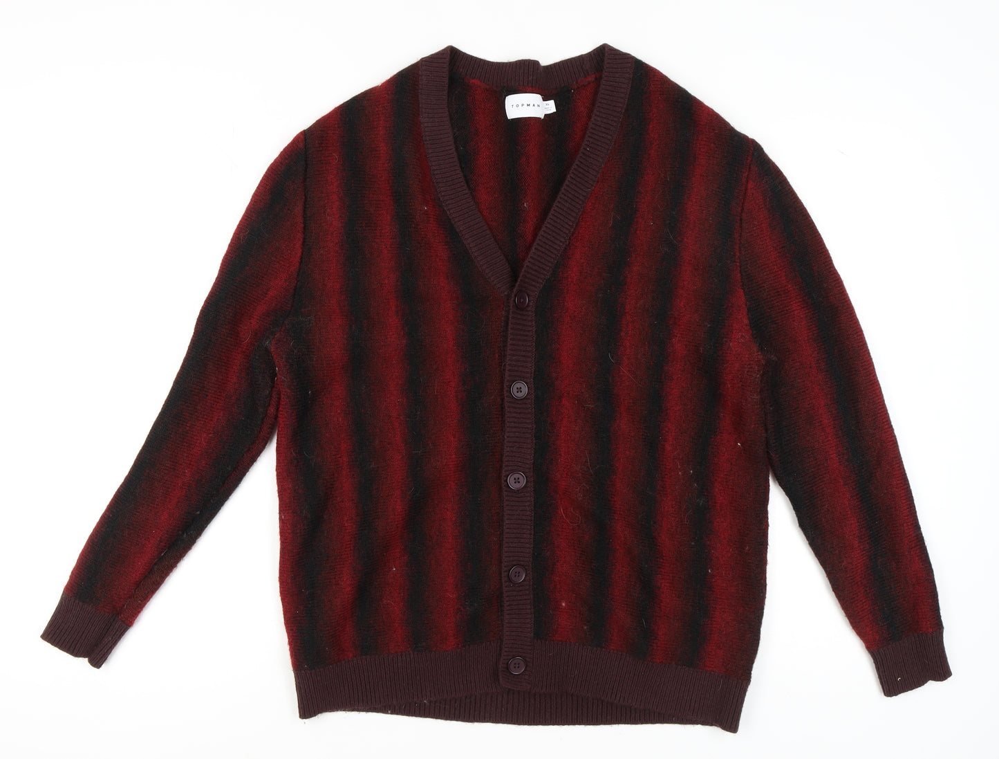Topman Men's XL Red Striped Cardigan Jumper
