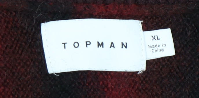 Topman Men's XL Red Striped Cardigan Jumper