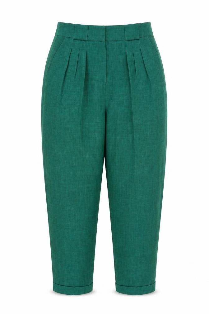 Front view of Miss Selfridge Women's Green Tapered Trousers