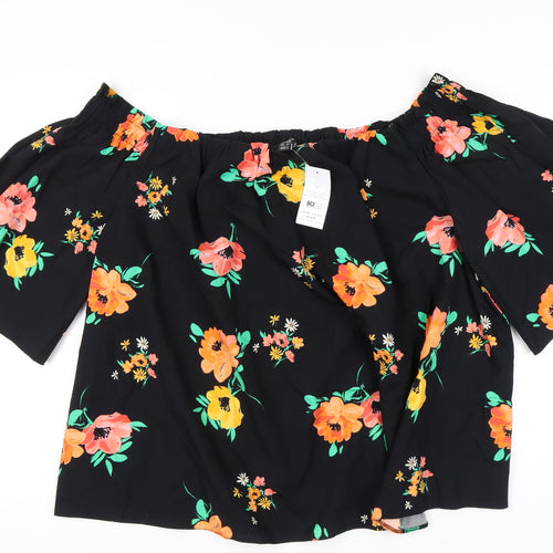 New Look Women's Black Floral Off Shoulder Blouse Size 30