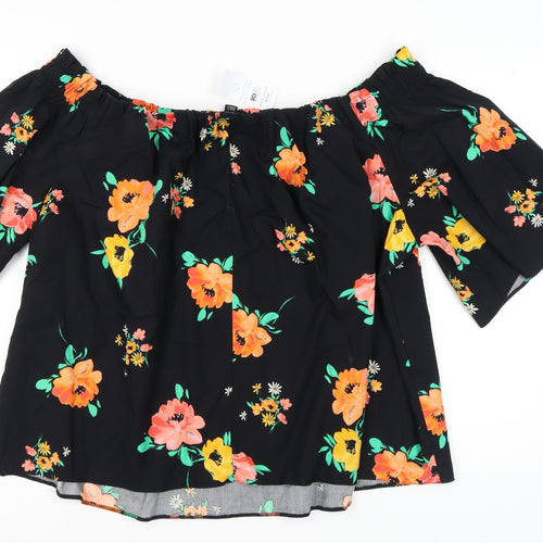 New Look Women's Black Floral Off Shoulder Blouse Size 30