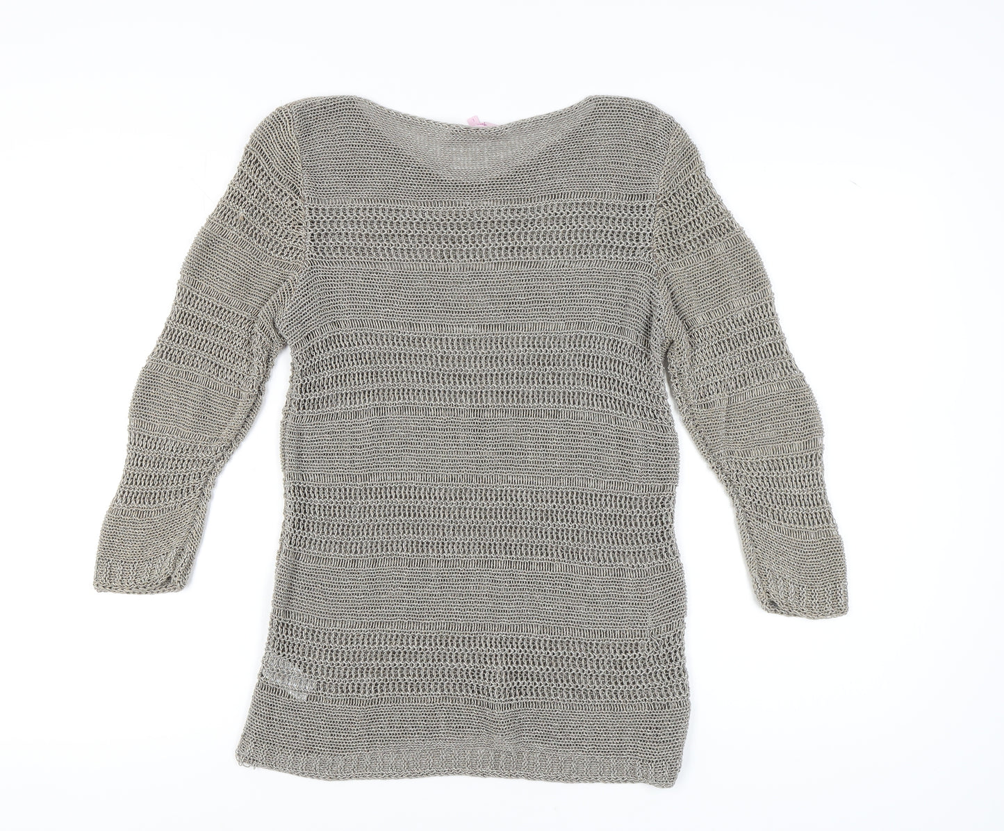 Marks and Spencer Women's Grey Open-Knit V-Neck Jumper L