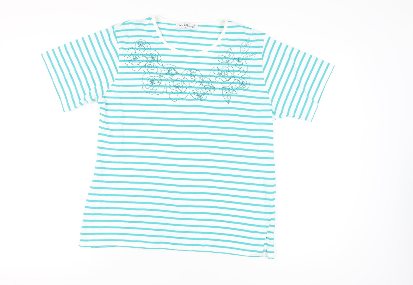 Mudflower Women's Aqua Stripe XL T-Shirt
