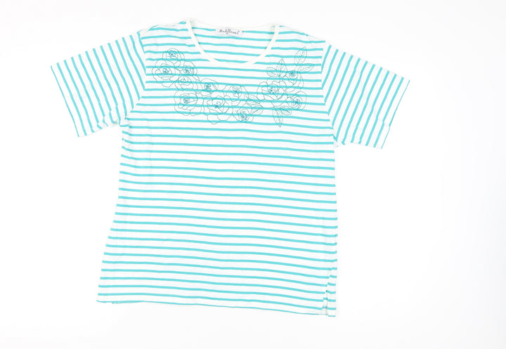 Mudflower Women's Aqua Stripe XL T-Shirt