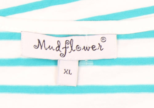 Mudflower Women's Aqua Stripe XL T-Shirt