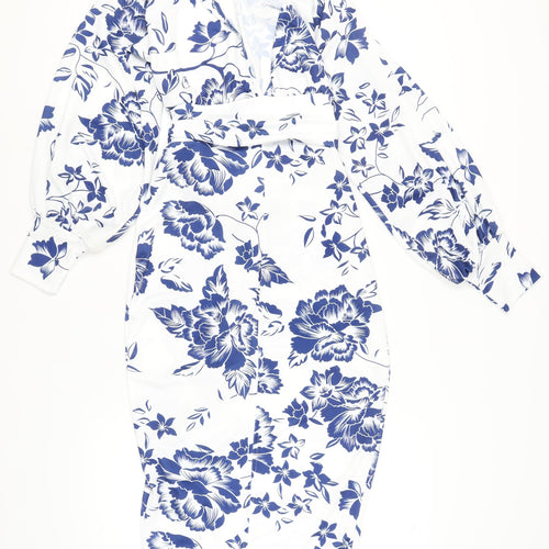 Boohoo Women's White Floral Pencil Dress Size 12