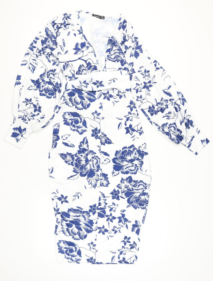 Boohoo Women's White Floral Pencil Dress Size 12