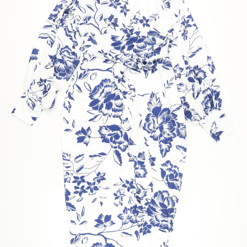 Boohoo Women's White Floral Pencil Dress Size 12