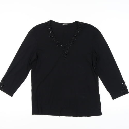Gerry Weber Women's Black Beaded V-Neck Top, Size 12