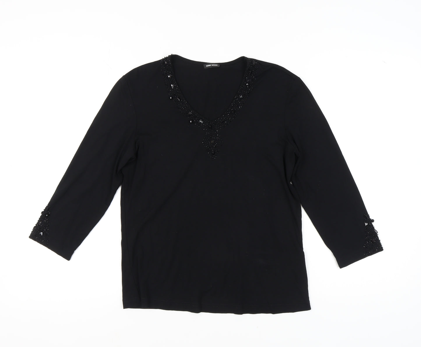 Gerry Weber Women's Black Beaded V-Neck Top, Size 12