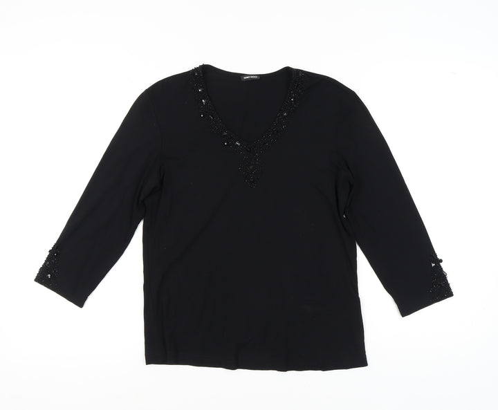Gerry Weber Women's Black Beaded V-Neck Top, Size 12