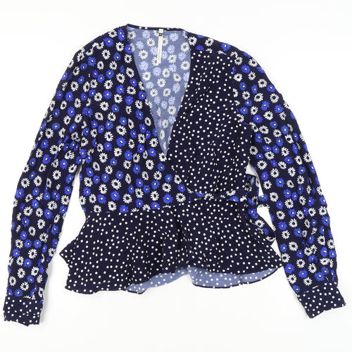 Next Women’s Blue Wrap Blouse, Size 8, Floral Style